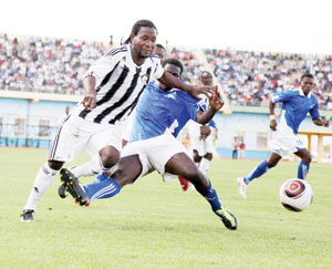 Haitian-born striker Lionel St. Preux (L) is one of several high-profile foreign players on the APR books, who could be affected when the new rule is approved. The  New Times/File.