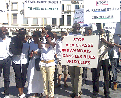 Members of the Rwanda Diaspora in Belgium during yesterdayu2019s peaceful protest against violence by a clique of Congolese youth targeting Rwandans living in DRC. The Sunday Times/ Courtesy .