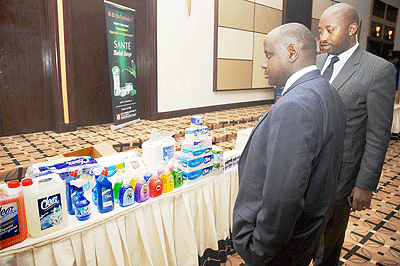 Some products showcased at a recent local manufacturers event in Kigali.  The New Times / John Mbanda