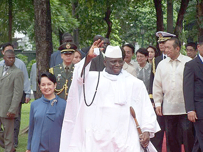 Gambian President Yahya A. J.J. Jammeh waves to people during a past event. Net photo.