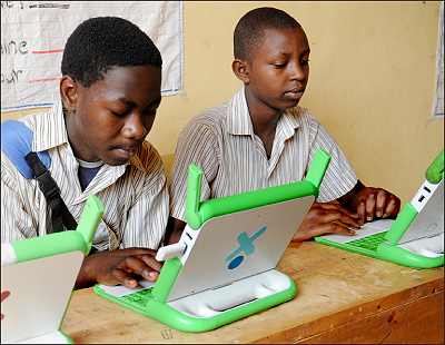 Pupils of Kicukiro Primary School working on a soft ware to be used in One Child per laptop. The New Times / John Mbanda.