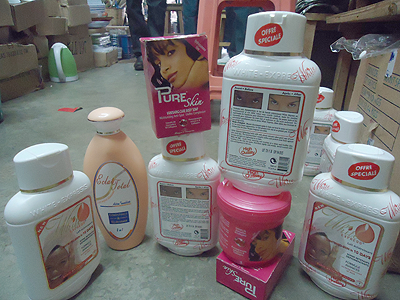 Some of the impounded body lotions at the Rwanda Burea of Standards headquarters in Kigali