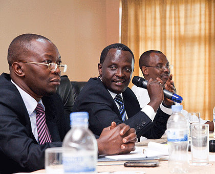 Prosecutor General Martin Ngoga (C), his deputy, Alphonse Hitiyaremye (L) and Jules Marius Ntete, another NPPA official at the meeting yesterday. The New Times / Timothy Kisambira.