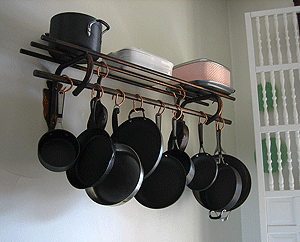 Hanging kitchen rack for pots and pans