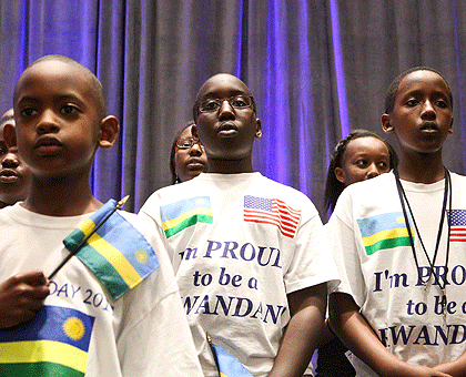 Children sing the National Anthem at last yearu2019s Rwanda Day in Chicago. The New Times / File.