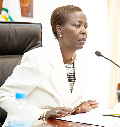 Foreign Affairs Minister  Louise Mushikiwabo addressing journalists in Kigali on Tuesday. The New Times /  File