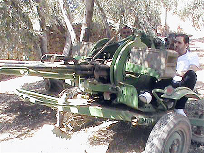 Members of the Free Syrian Army are seen with weapons, which activists say were taken from forces loyal to Syrias President Bashar Al Assad. Net photo.