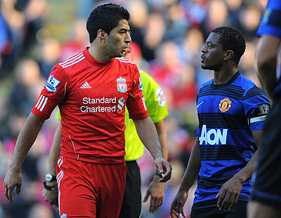 Luis Suarez was banned for eight matches last year for racially abusing Patrice Evra. Net photo.