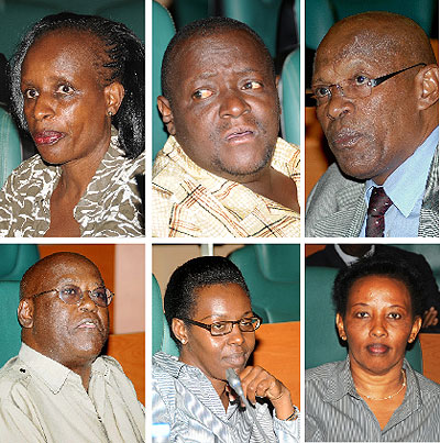 Top row (L-R): Agnes  Mukabaranga, Juvenal  Sebishwi, Dr Joseph Karemera;  Bottom row (L-R): Seth Kamanzi,  Henriette Umulisa,  Teddy Gacinya.