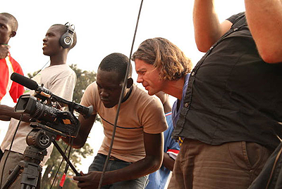 Some of the young people who made the films with their mentors during a shoot. Net photo.