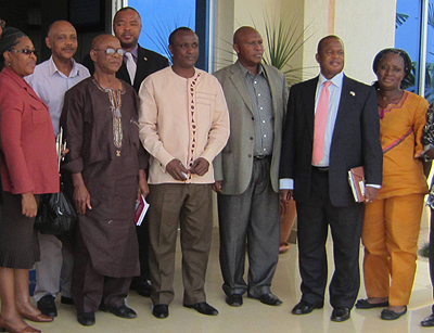 Some of the members of the Liberian delegation pose for a group photo with the Agriculture  Ministry officials. The New Times/ G. Mugoya.