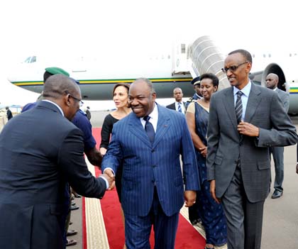 Gabon President,  Ali Bongo and wife Sylvia Bongo arrived in Kigali yesterday for a two-day state visit. They were recieved by President Kagame and Mrs Kagame. The New Times / Village Urugwiro.