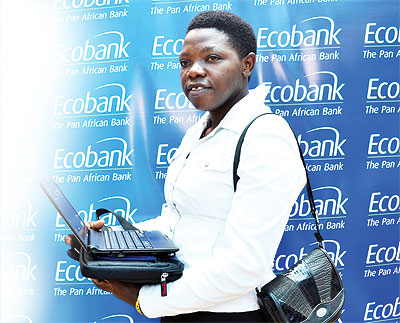 One of the Ecobank clients who won a laptop in the ongoing promotion.