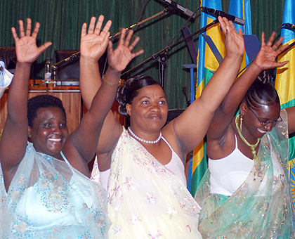 Cheerful women parliamentarians after swearing in. Rwanda despite emerging the best in gender mainstreaming calls for a new approach on Mo Ibrahim Index. The New Times / File.