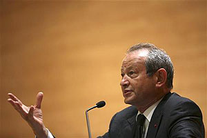 Orascom Telecom chairman Naguib Sawiris speaks during a conference in Beirut June 2, 2010. Net photo.