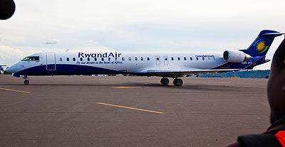 The CRJ900 aircraft on arrival at Kigali International Airport. The NewTimes File.