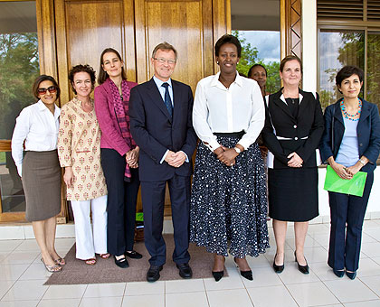 First Lady Mrs Jeannette Kagame, left Mr. Per Heggenes CEO of IKEA Foundation and right Mrs. Noala Skinner UNICEF Representative to Rwanda