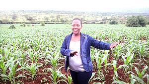 Solange Nina Mukayiranga talking to Sunday Times from her beautiful maize farm in Rwimiyaga in Kirebe village. The Sunday Times / S. Rwembeho.