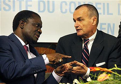 President of the ECOWAS Commission, Desire Ouedraogo Kadre (L), and Gerard Araud, permanent representative of France to the United Nations. Net photo