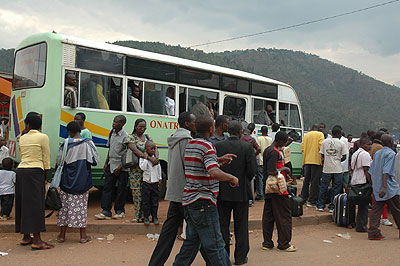 Passengers aboard an Onatracom bus in Nyabugogo bus terminal. The New Times/T. Kisambira.