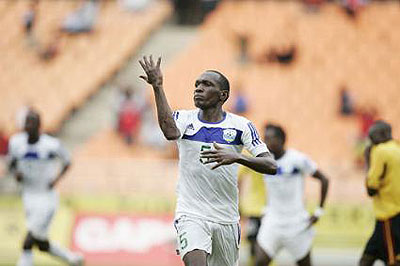 Meddie Kagere, celebrates after scoring Amavubi's first goal in last year's final against Uganda. The New Times/File.