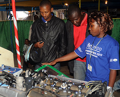 An exhibitor during the past TVET expo in Kigali. UNESCO calls on private sector to intervene in skills development. The New Times / T.Kisambira.