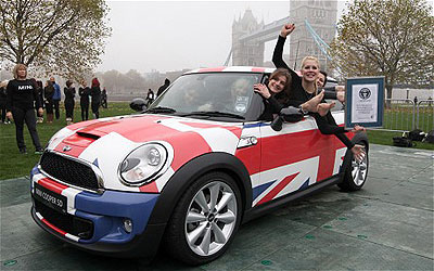 Believe it or not, there are 28 people in this Mini.