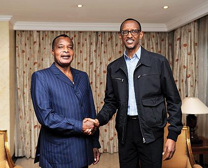 President Paul Kagame and visiting President Sassou Nu2019guesso.  The Sunday Times / Village Urugwiro.