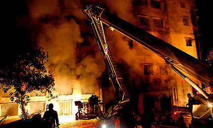 Firefighters tried to control a fire at a garment factory in Savar, Bangladesh, on Saturday. Net photo.