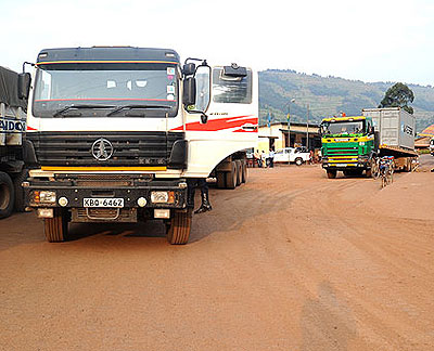 Trucks at the Gatuna border post. The New Times / File.