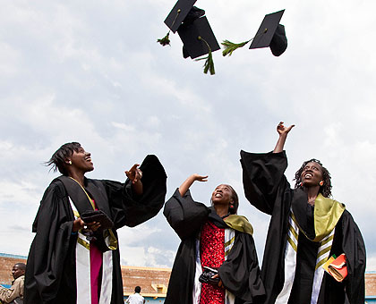 KHI students cheer after graduation on Friday.  The Sunday Times /  Timothy Kisambira.