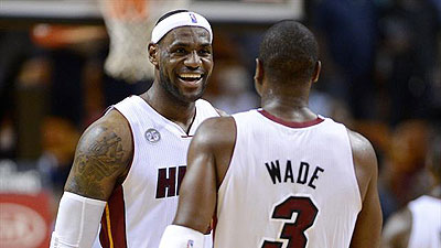 LeBron James and Dwyane Wade during. Net photo.