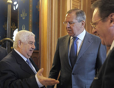 Syrian Foreign Minister Walid Muallem, Russian Foreign Minister Sergey Lavrov and Russian Deputy Foreign Minister Mikhail Bogdanov meet in Moscow. Russiau2019s deputy foreign minister Mikhail Bogdanov said Thursday, Dec. 13, 2012, that President Bashar Assad is losing control over Syria and his opponents may win, the first acknowledgement by Assadu2019s main ally that he faces a likely defeat