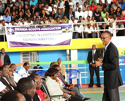 President Kagame closing the youth convention yesterday at Petit Stade. The New Times / Village Urugwiro.