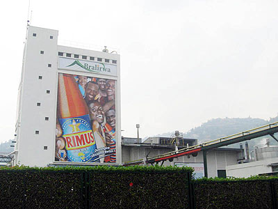 The Bralirwa beer plant in Rubavu town; Rwanda's Per Capita Consumption (PCC) of beer is 11.9 litres per person compared to a global PPC of 35 litres.