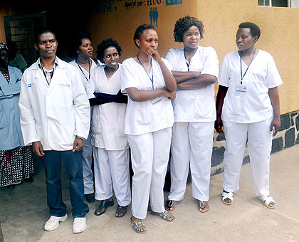 Practising Nurses at Kibuye Hospital. Controversy sorrounds the nursing students at Gitwe College after they boycotted national exams. The New Times / JP. Bucyensenge.