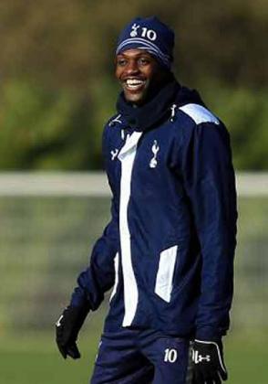 Tottenham forward Emmanuel Adebayor. Net photo.