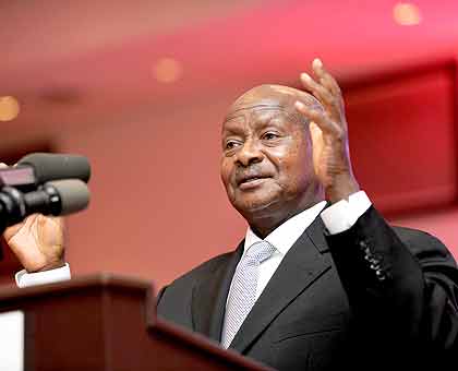 President Museveni speaks at the RPF Anniversary Dinner. The New Times / Courtesy.