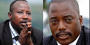 M23 leader Bishop Jean Marie Runiga (L) and DRC President Joseph Kabila.   Net photo. 