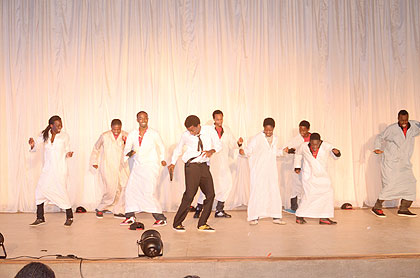 A dancing group entertains the crowd at the Dundastar show last Friday.