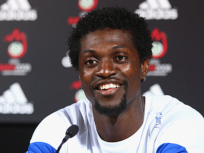 Tottenham striker Emmanuel Adebayor. Net photo.