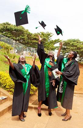 Happy graduands celebrate at the inaugural graduation of Rwanda Tourism College at Petit Stade On Monday. The New Times/T. Kisambira.