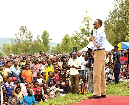 President Kagame addressing residents of Mageragere yesterday. Sunday Times/Village Urugwiro 