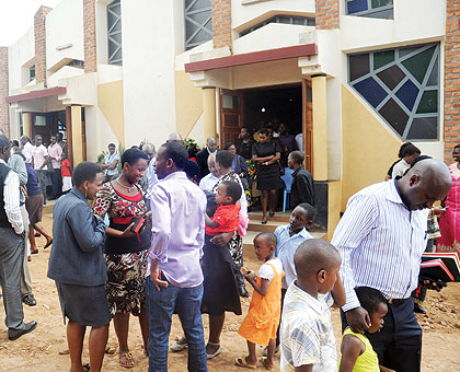 Worshipers leave St. Peter Anglican Church Remera after Prayers yesterday. The New Times/John Mbanda.