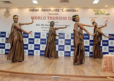 Rwandan students in India perform during an event organised by the Indian  Merchants Chamber to mark the World Tourism Day that. The New Times / Courtesy.