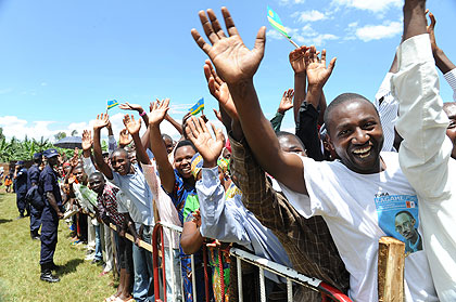 Rusizi residents welcome President Kagame to Kamembe Stadium on Friday.  The New Times/File.