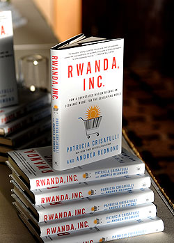 Copies of the Rwanda Inc book on display at the launch in Kigali last Saturday.   The New Times/file.