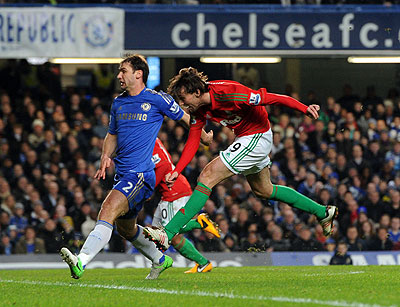 Swansea Cityu2019s Spanish striker Michu scored in the 2-0 win at Stanford Bridge and will be the Chelseau2019s biggest threat in the second leg. Net photo.