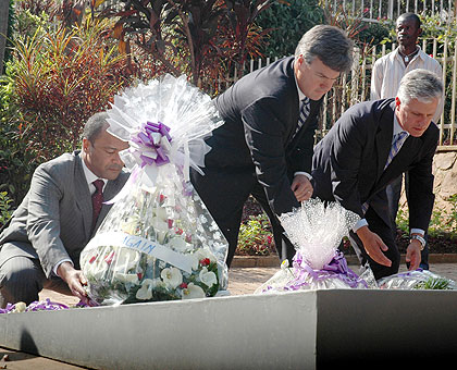 Visiting dignitaries lay wreaths at the Genocide Memorial in Kigali recently. The New Times/ File