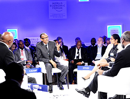 President Kagame takes centre stage to discuss governance in Africa at Davos on Thursday. The New Times/ Courtesy.